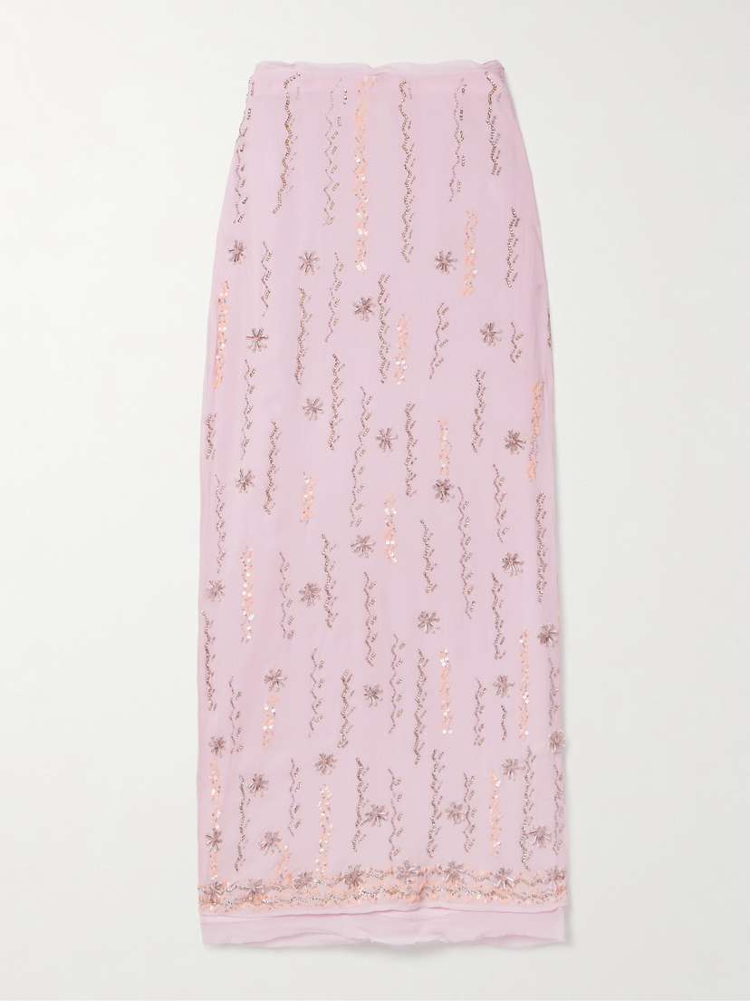 LoveShackFancy Goodall Embellished Chiffon Maxi Skirt