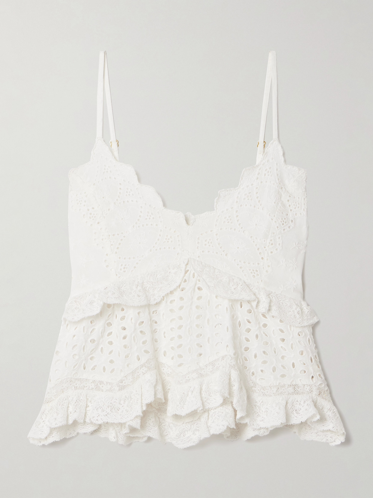 Shop Loveshackfancy Senta Cropped Lace-trimmed Broderie Anglaise Cotton Tank In Off-white