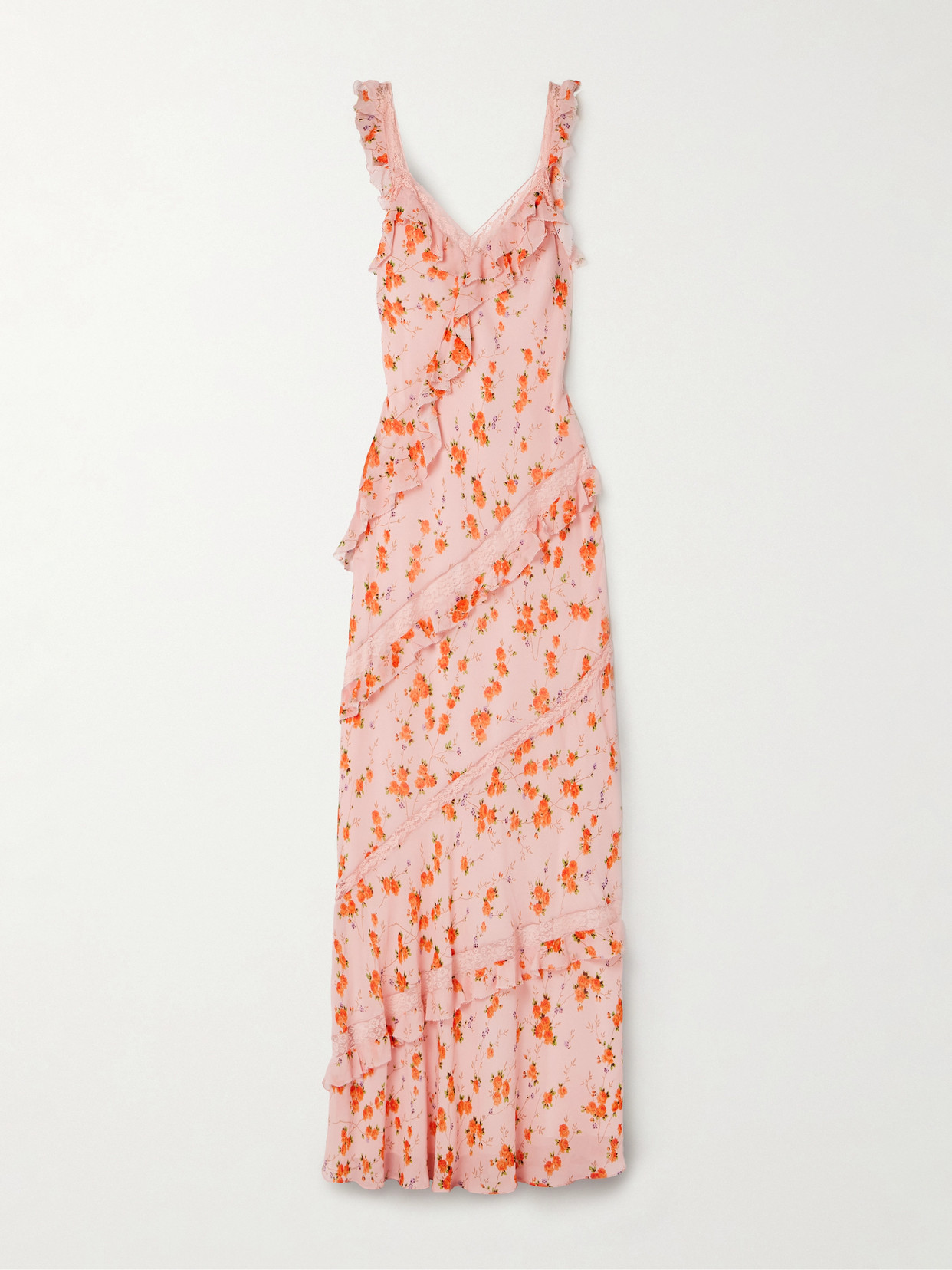 Shop Loveshackfancy Radiance Lace-trimmed Ruffled Floral-print Crepe De Chine Maxi Dress In Multi