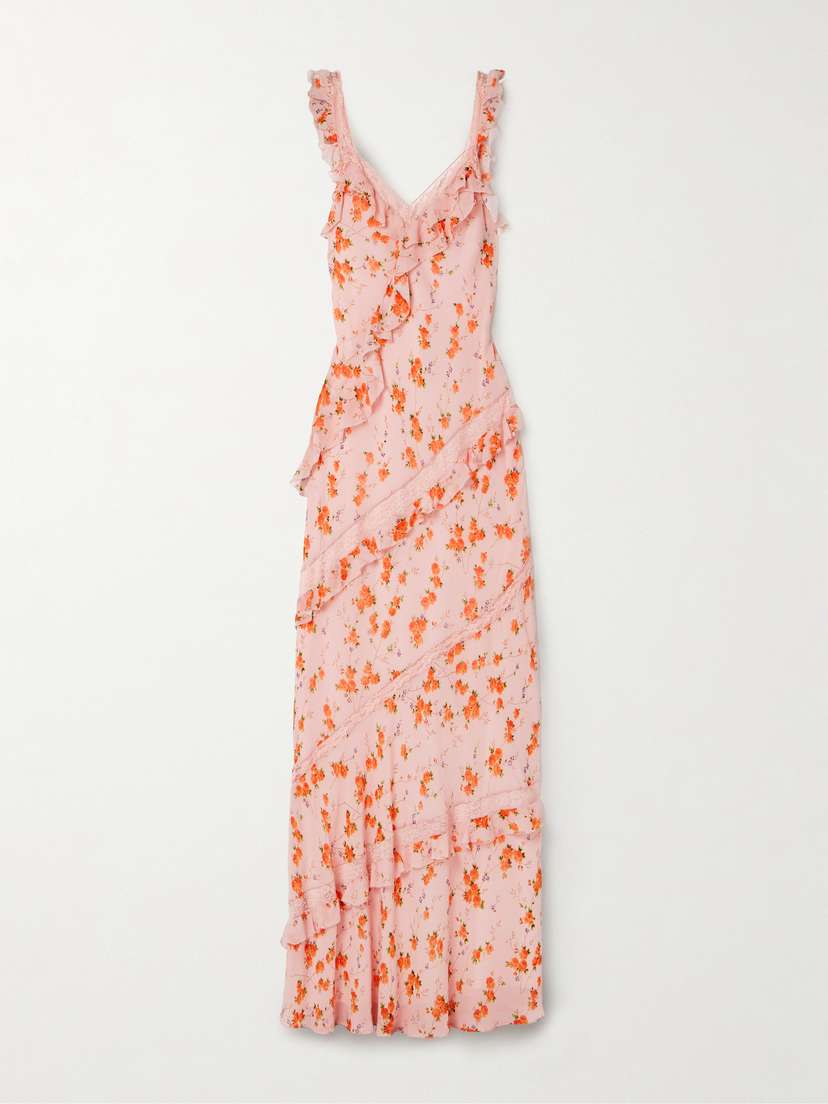 LoveShackFancy Radiance Lace-trimmed Ruffled Floral-print Crepe De Chine Maxi Dress