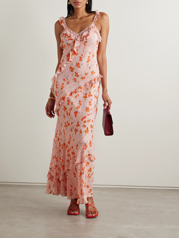 LoveShackFancy Radiance lace-trimmed ruffled floral-print crepe de chine maxi dress