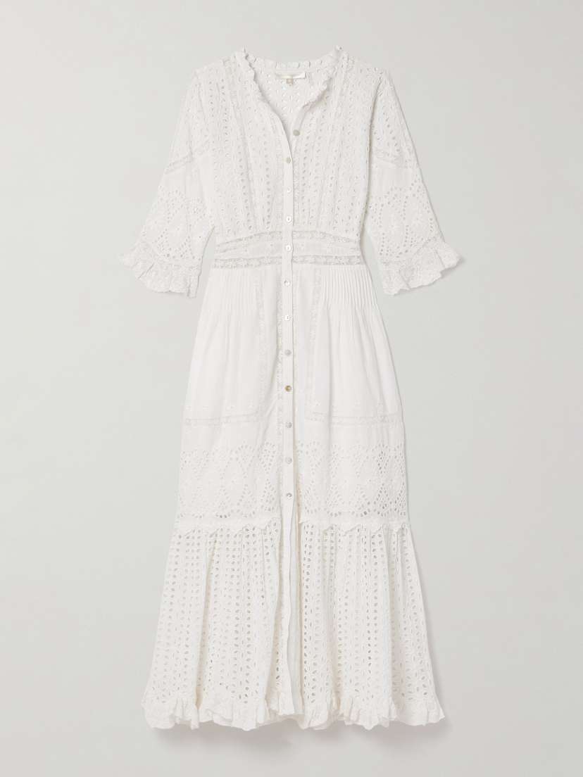 LoveShackFancy Botina Lace-trimmed Broderie Anglaise Cotton Midi Shirt Dress