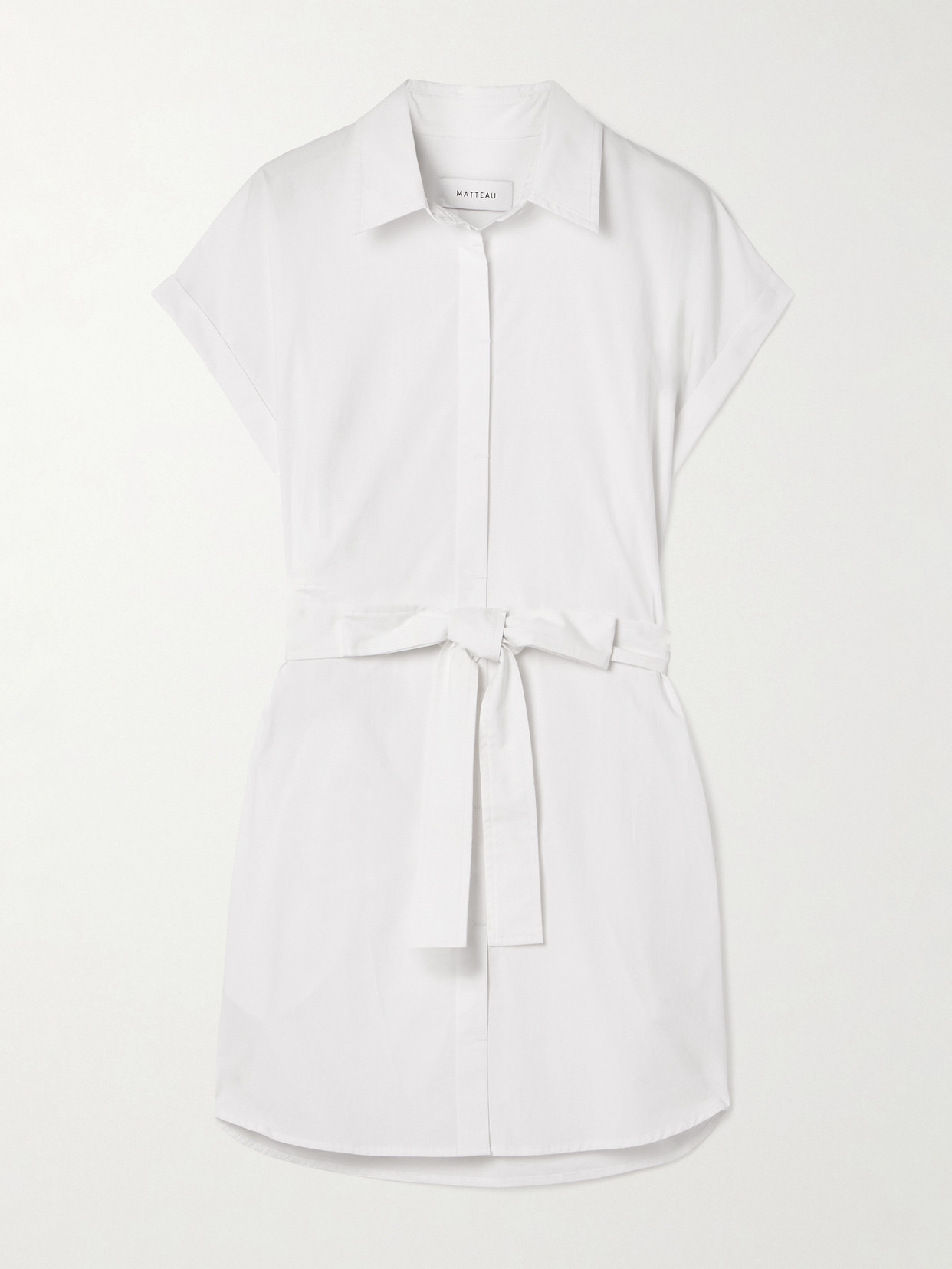 Matteau + Net Sustain Belted Organic Cotton-poplin Mini Shirt Dress In White