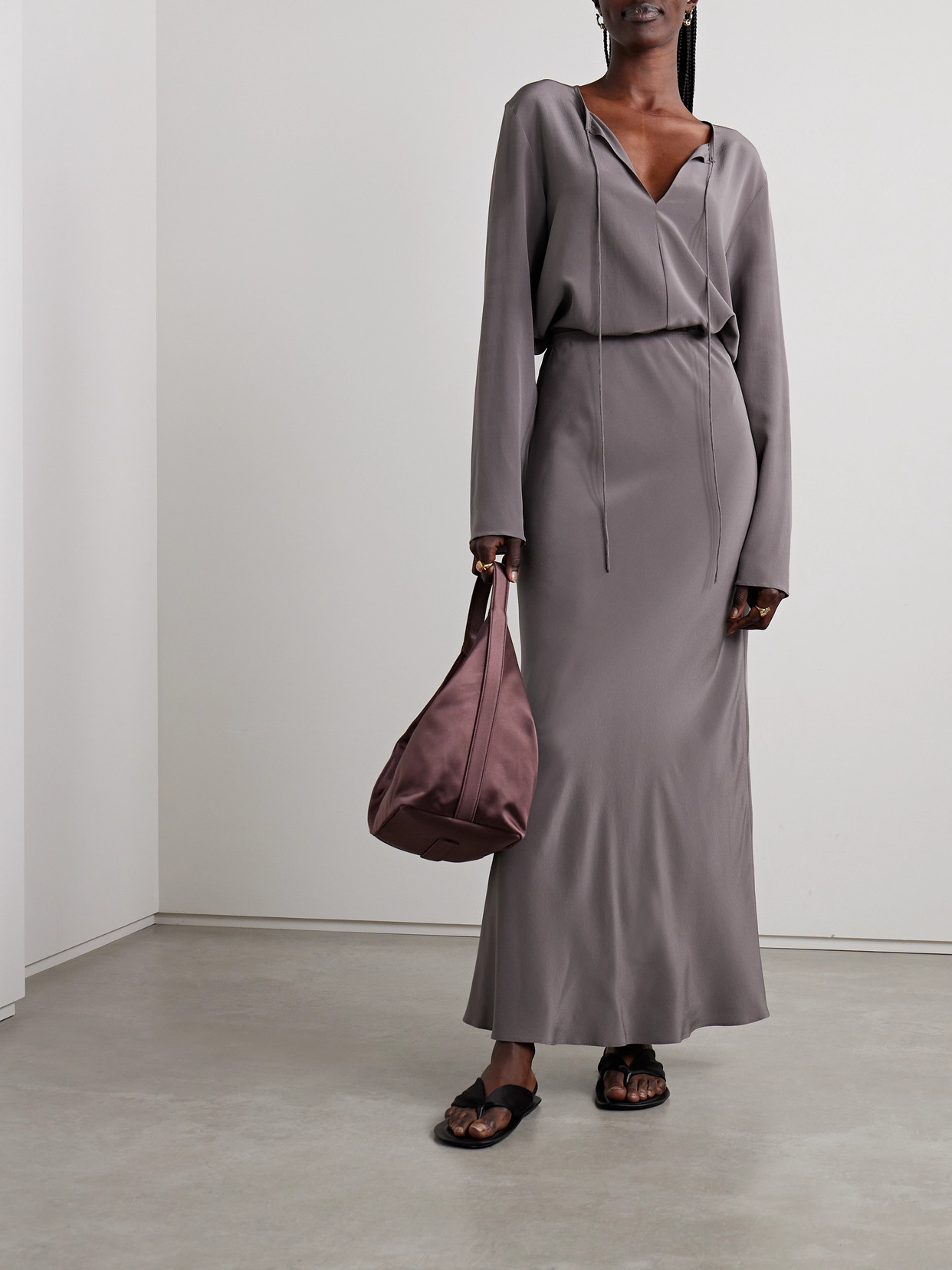 Matteau Organic Silk-twill Maxi Skirt In Gray