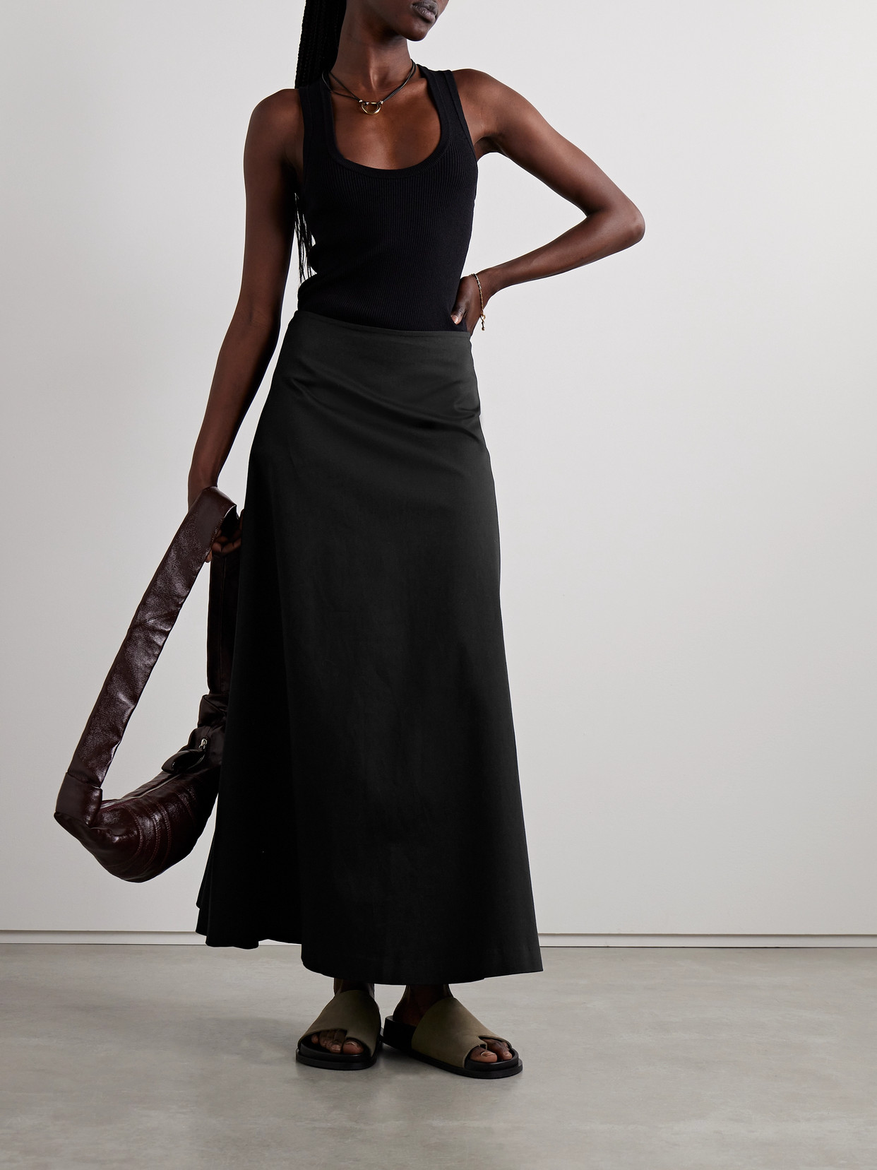 MATTEAU ORGANIC COTTON-BLEND TWILL MAXI SKIRT