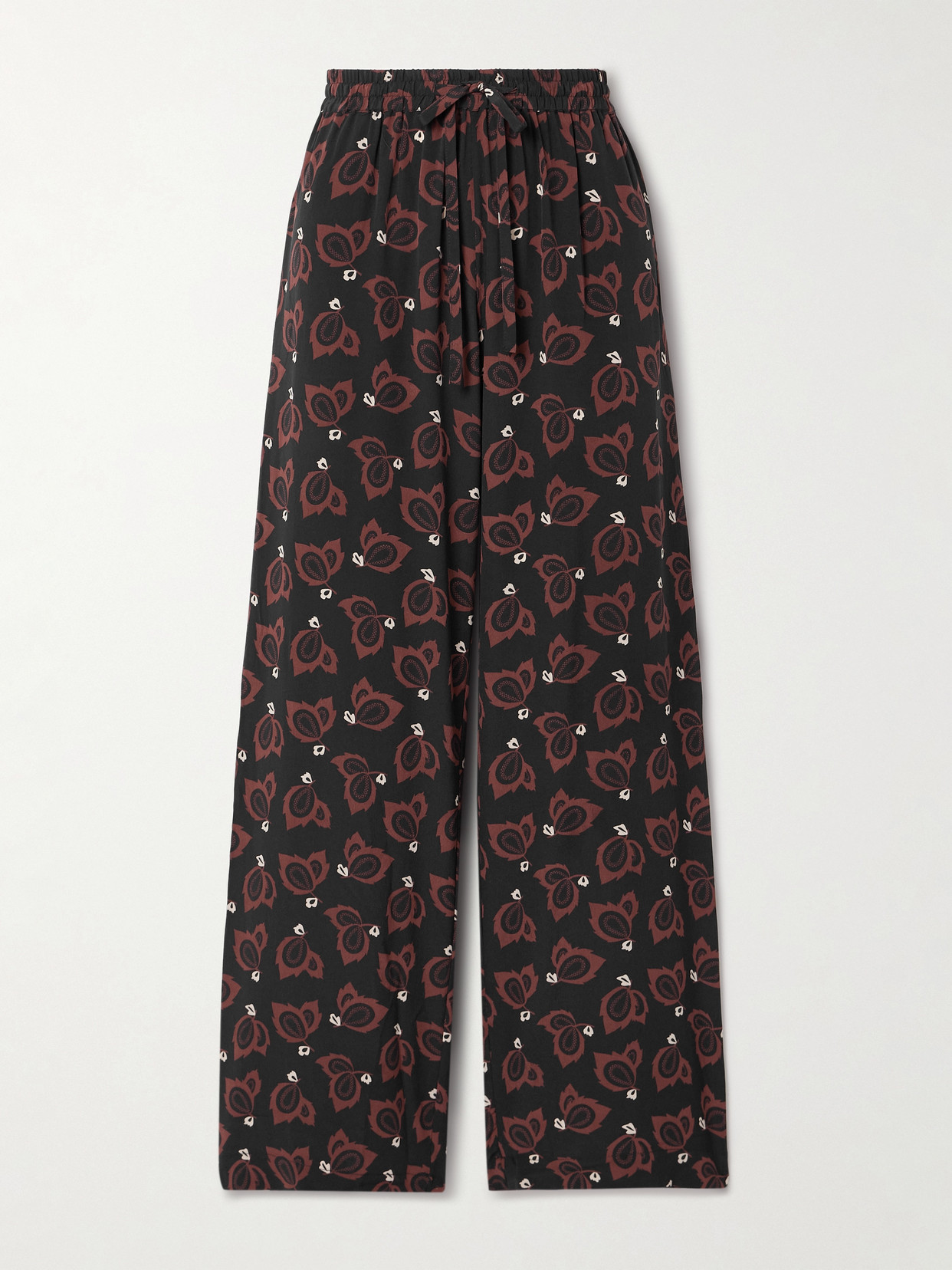 Matteau - Printed Organic Silk-crepe Straight-leg Pants - Black