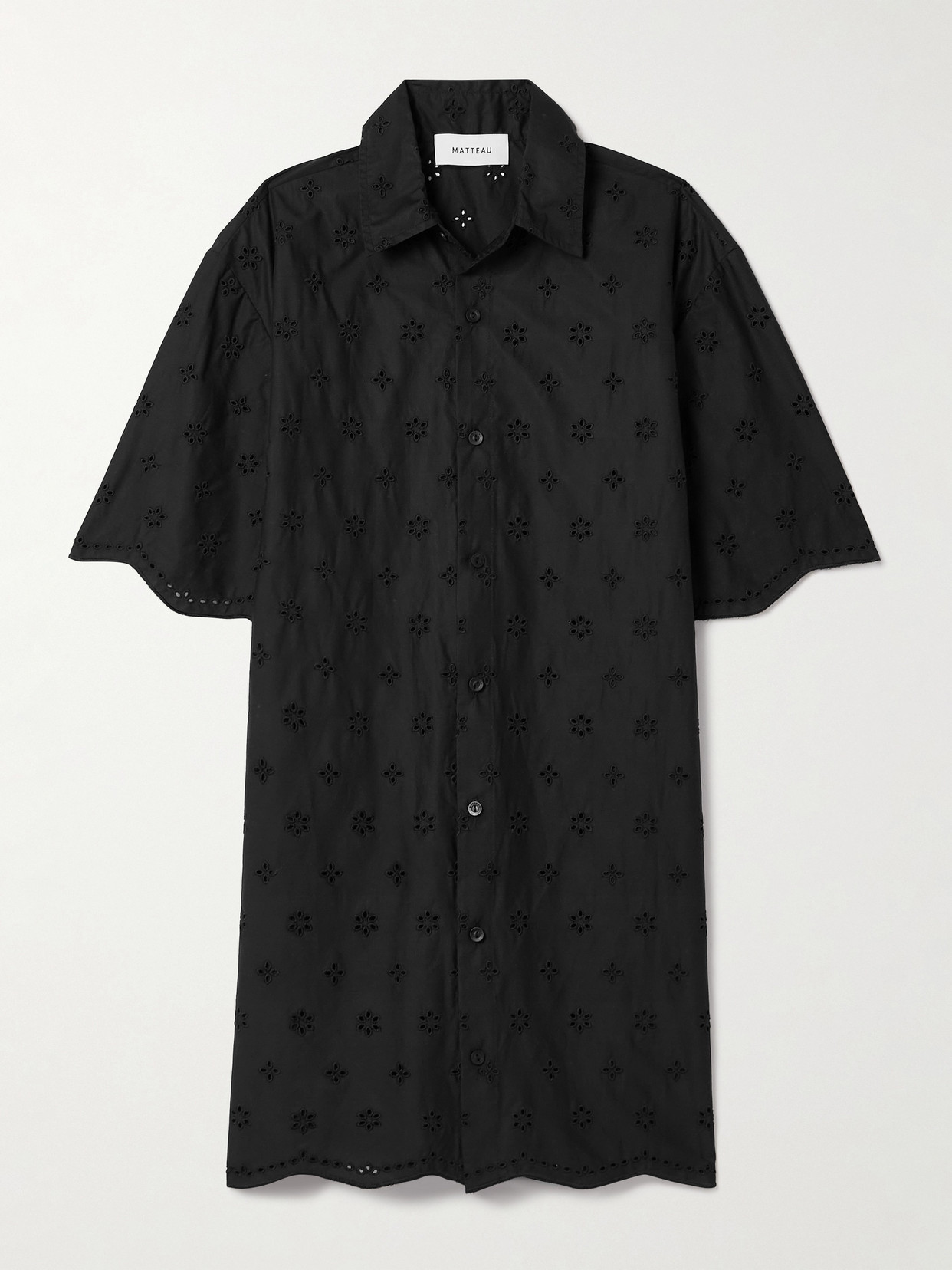 Matteau + Net Sustain Broderie Anglaise Organic Cotton Mini Shirt Dress In Black