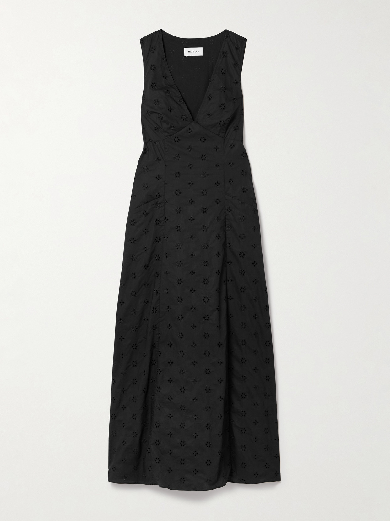 Matteau + Net Sustain Pleated Broderie Anglaise Organic Cotton Maxi Dress In Black