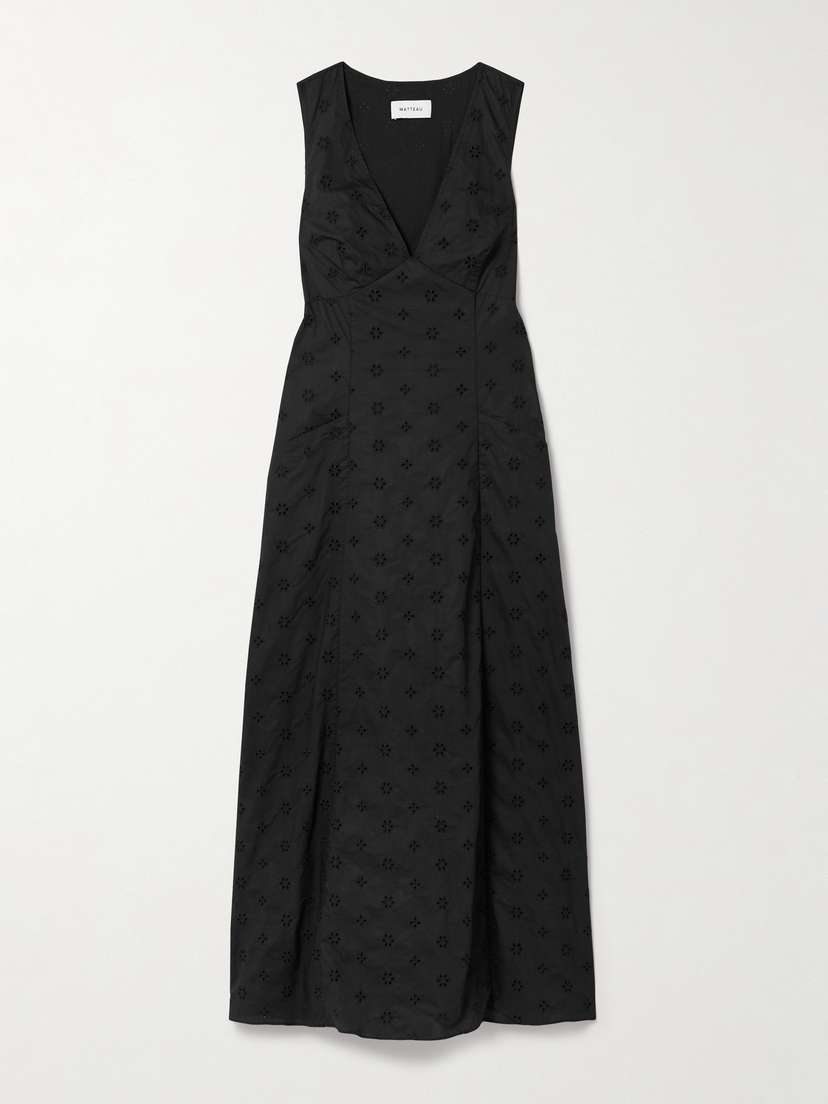 Matteau Pleated Broderie Anglaise Organic Cotton Maxi Dress