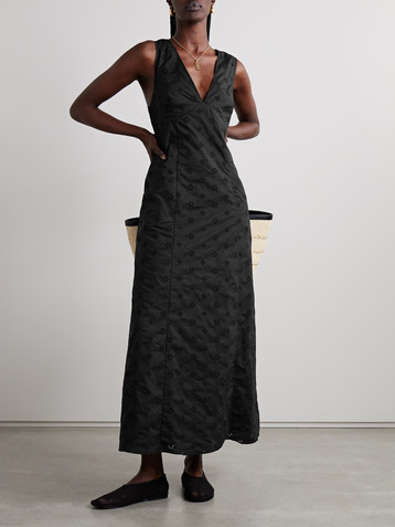 Matteau Pleated broderie anglaise organic cotton maxi dress