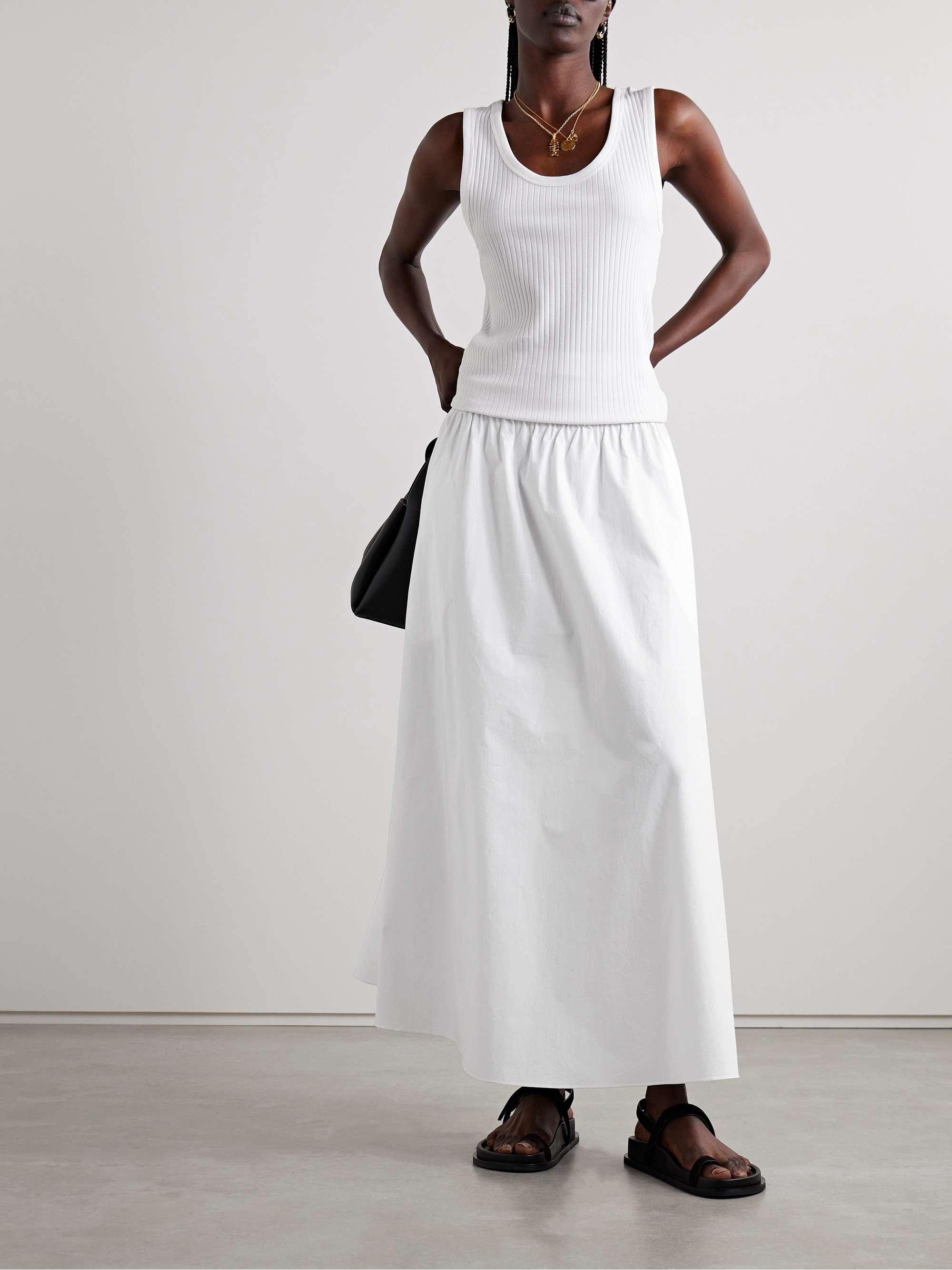 Pleated organic cotton poplin maxi skirt white 1
