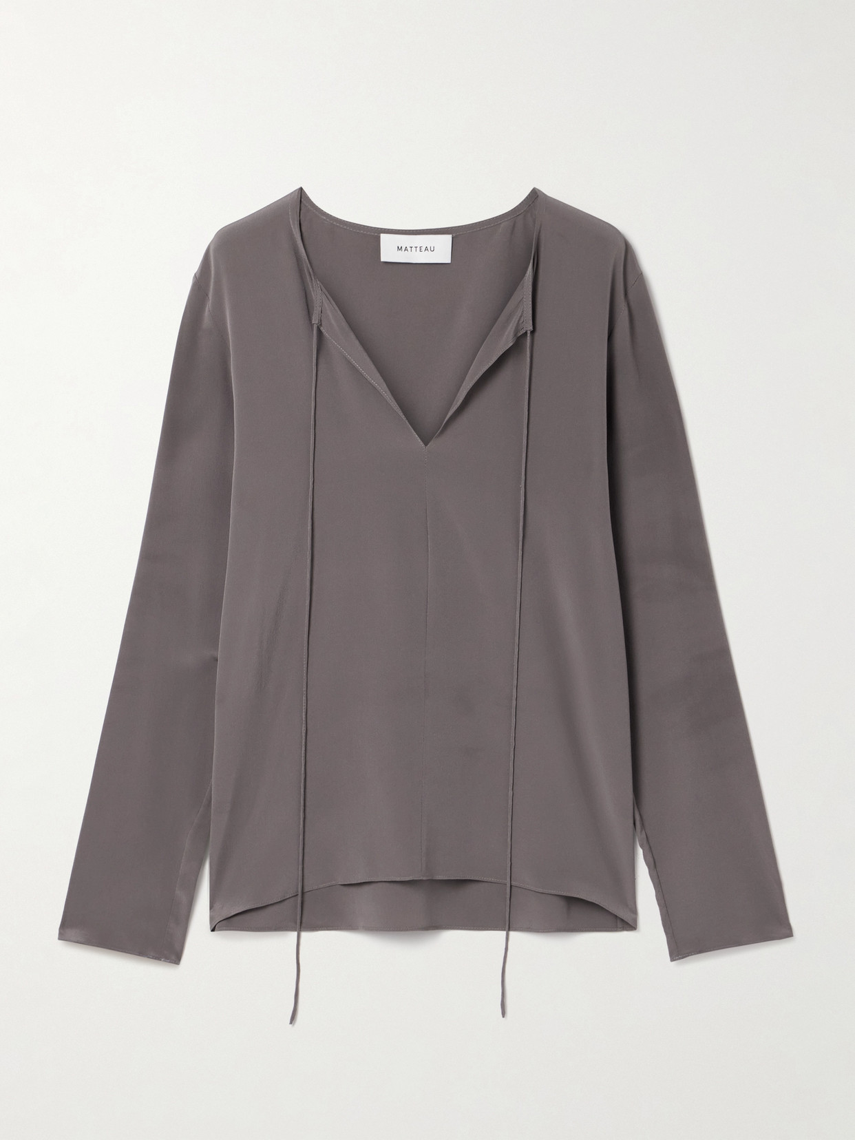 Matteau Tie-neck Organic Silk Blouse In Gray