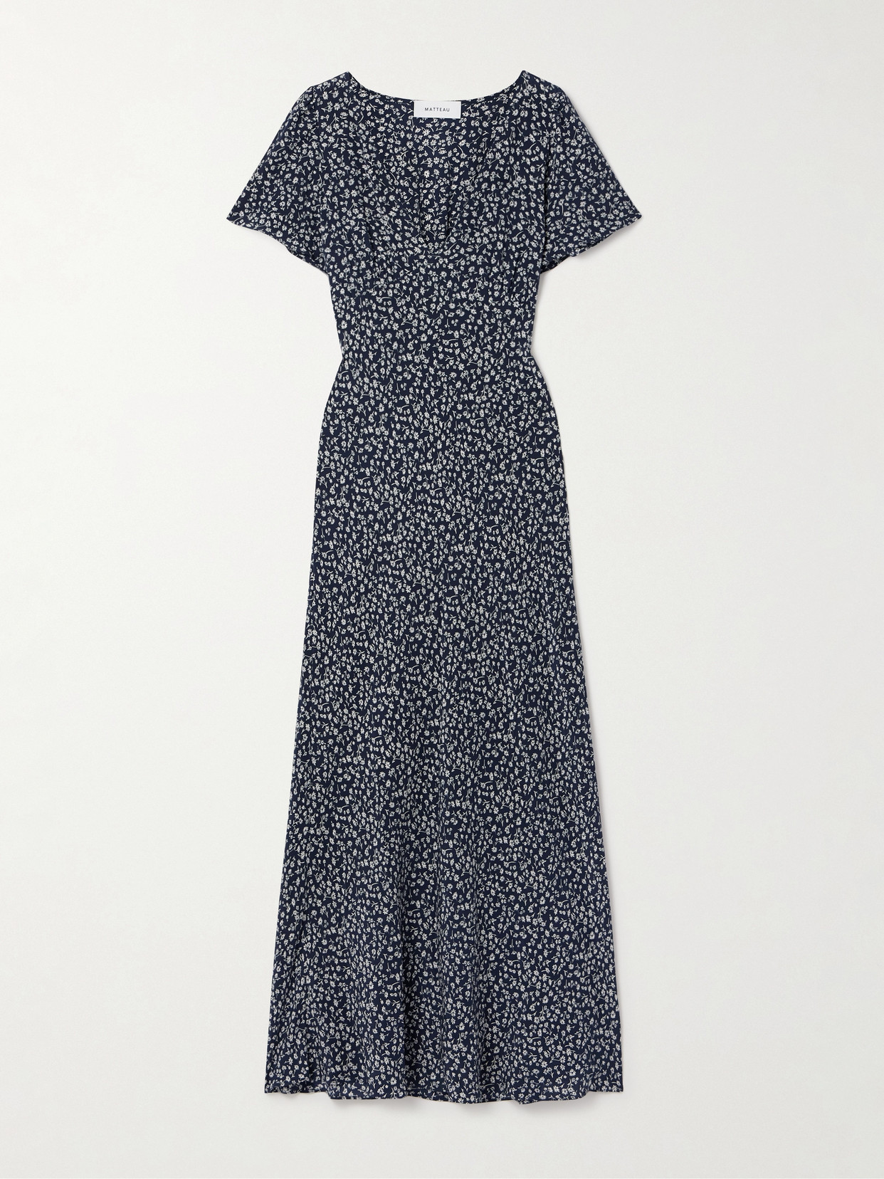 Matteau + Net Sustain Floral-print Organic Silk Crepe De Chine Maxi Dress In Blue