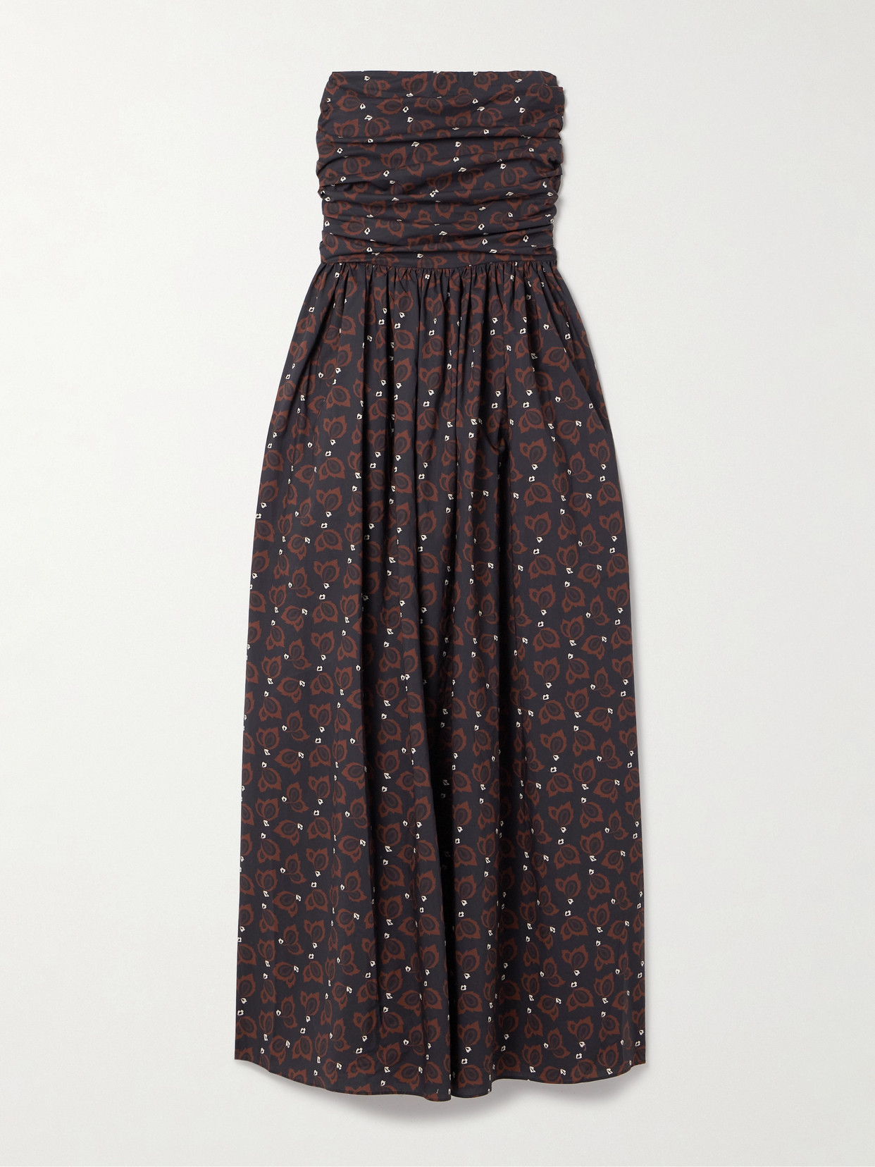 Matteau + Net Sustain Strapless Printed Gathered Organic Cotton-poplin Maxi Dress In Black