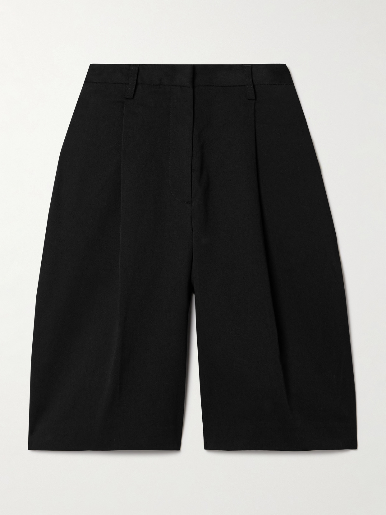 Matteau - Pleated Organic Cotton-blend Twill Shorts - Black