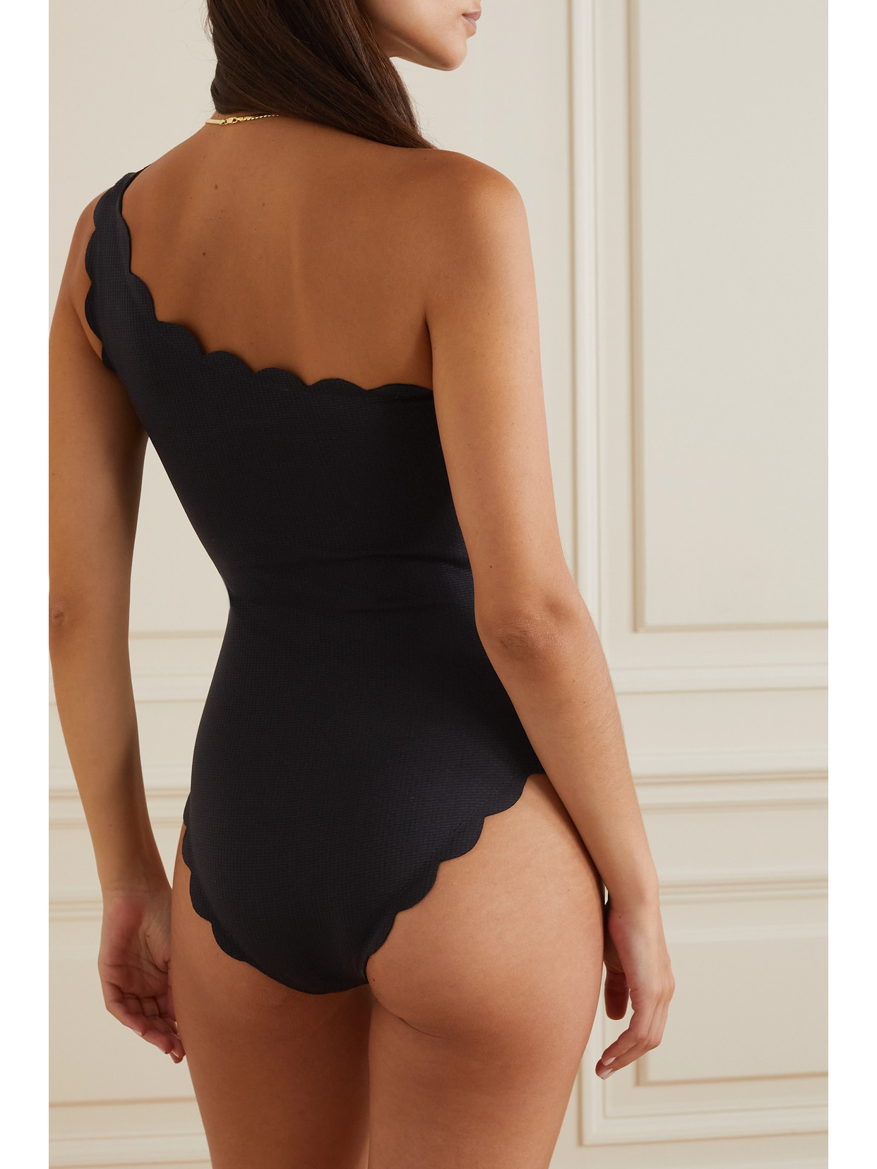 MARYSIA SANTA BARBARA ONE-SHOULDER SCALLOPED RECYCLED-SEERSUCKER SWIMSUIT