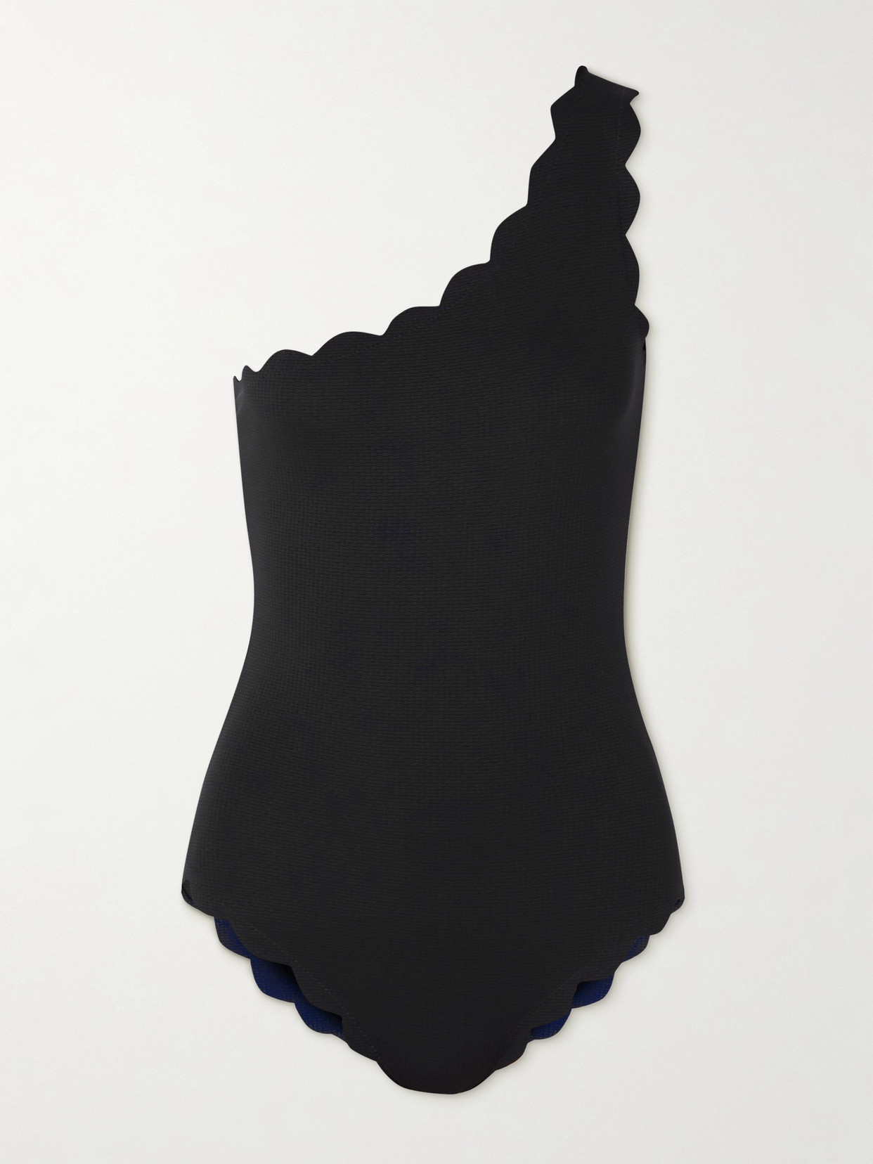 MARYSIA SANTA BARBARA ONE-SHOULDER SCALLOPED RECYCLED-SEERSUCKER SWIMSUIT