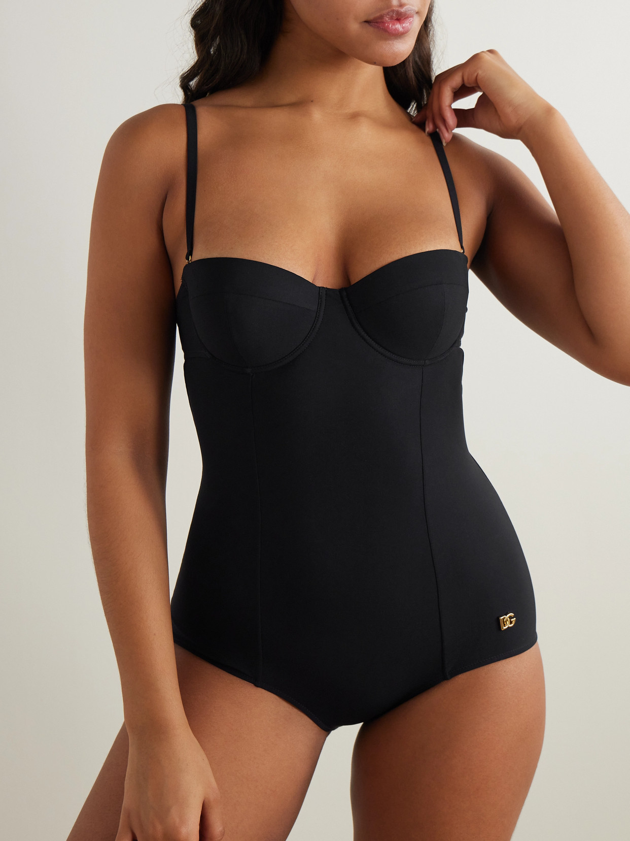 Shop Dolce & Gabbana Cutout Underwired Swimsuit In Black