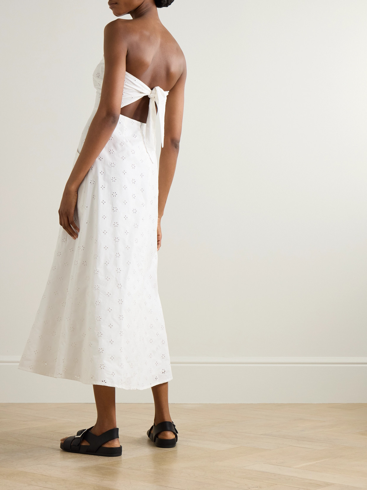 Matteau Stapless Bow-detailed Broderie Anglaise Organic Cotton Midi Dress In White