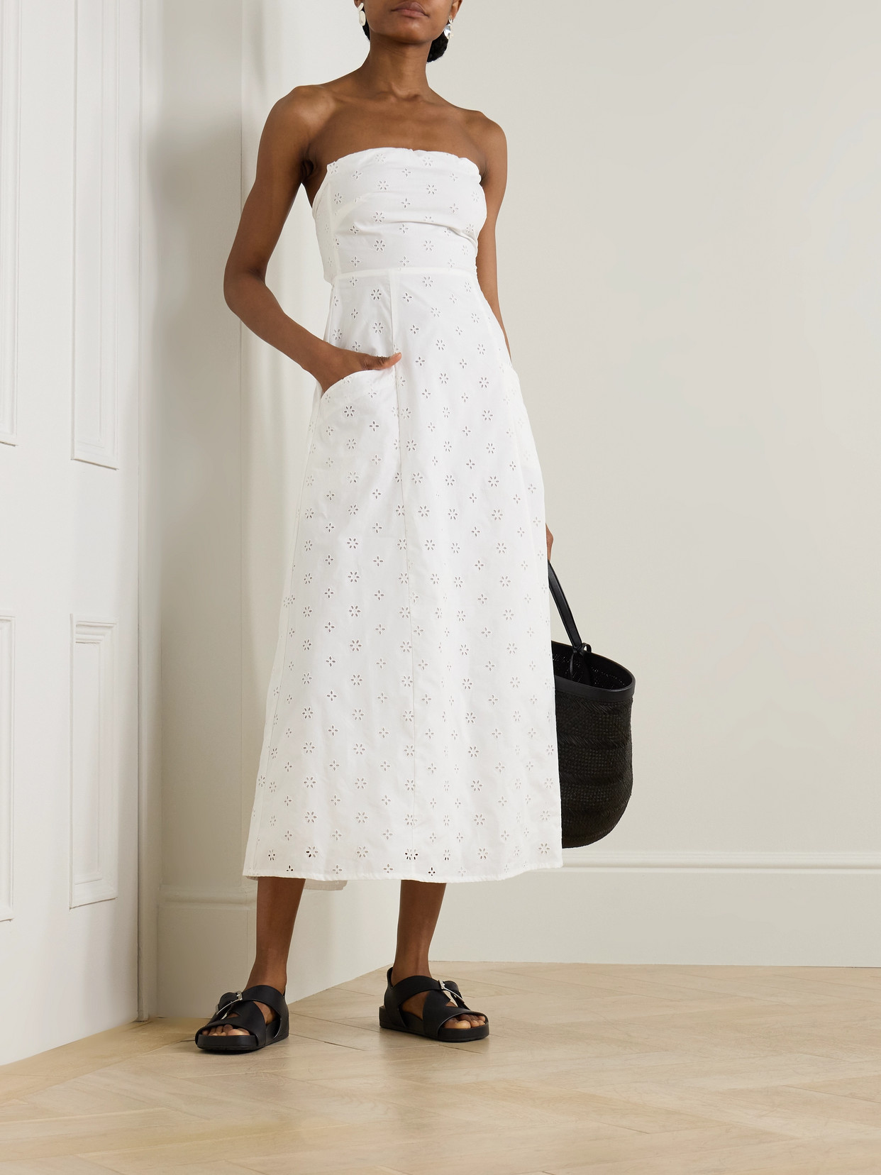 Matteau Stapless Bow-detailed Broderie Anglaise Organic Cotton Midi Dress In White