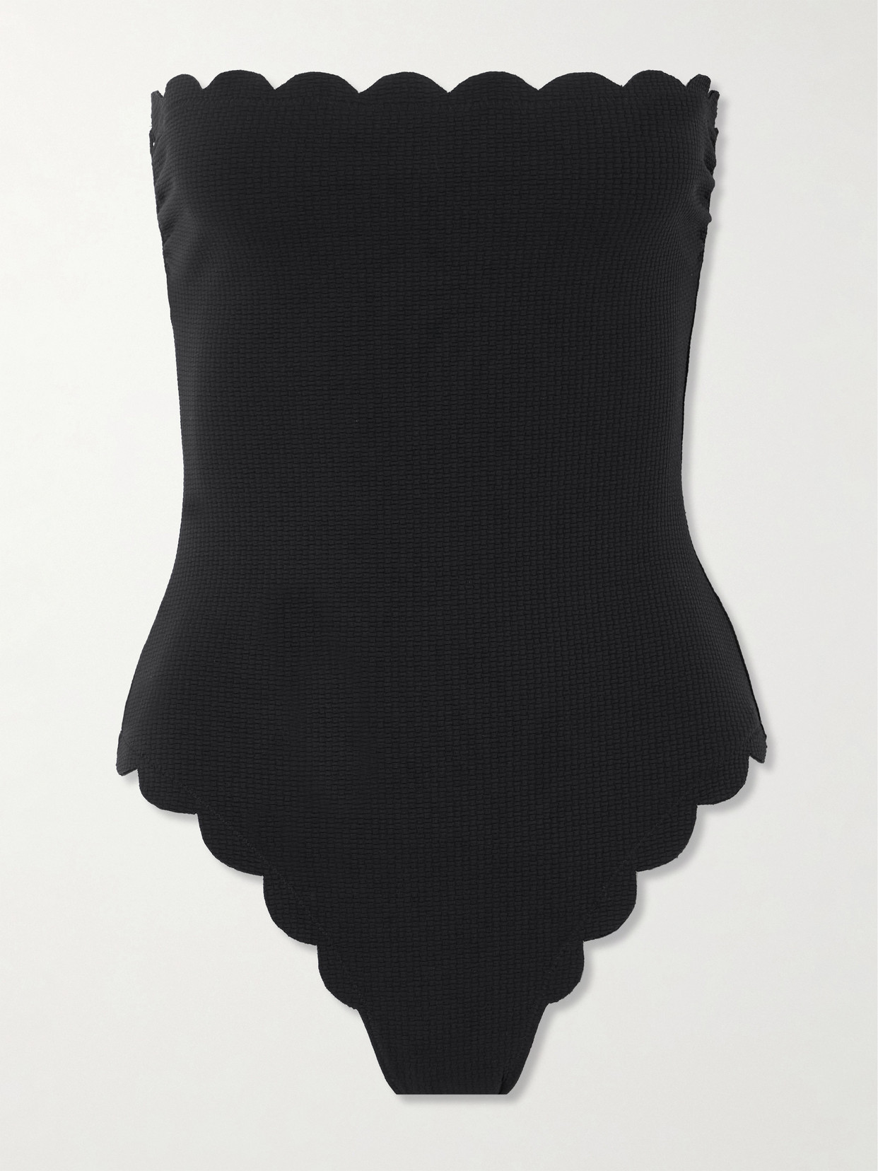Marysia Chesapeake Reversible Strapless Scalloped Stretch-crepe Swimsuit In Black