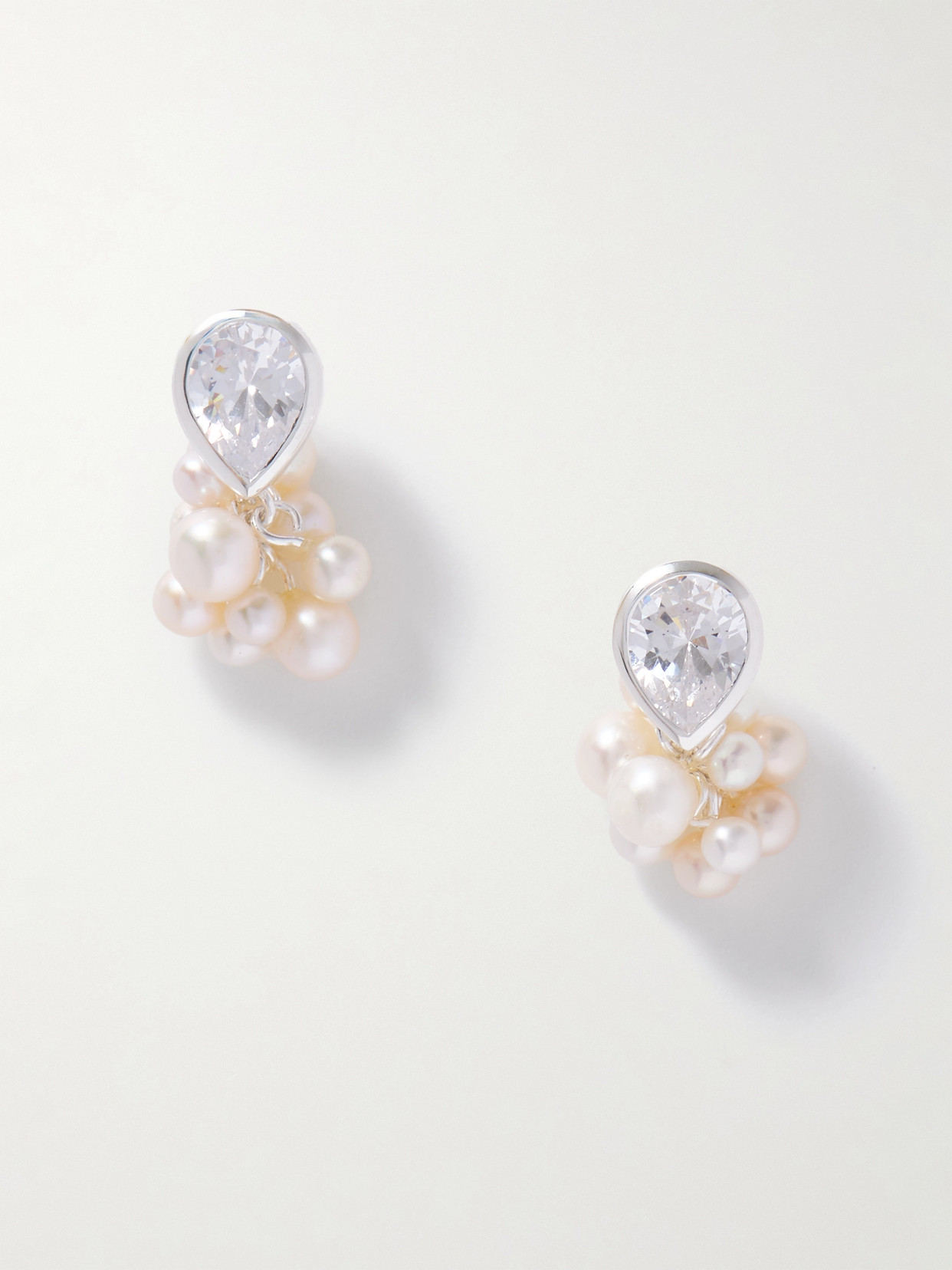 Completedworks White Gold-plated Recycled Silver, Cubic Zirconia And Pearl Earrings