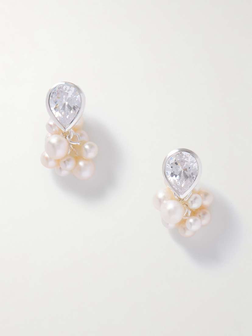 Completedworks Gold-plated Recycled Silver, Cubic Zirconia And Pearl Earrings