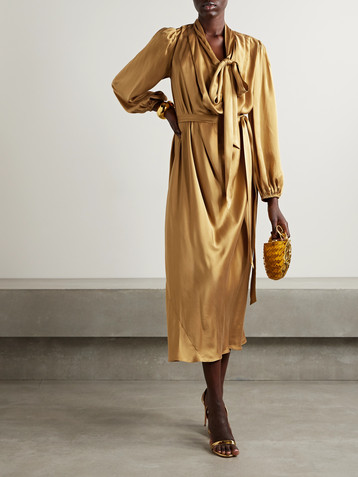 Zimmermann Billow pussy-bow belted silk-satin midi dress