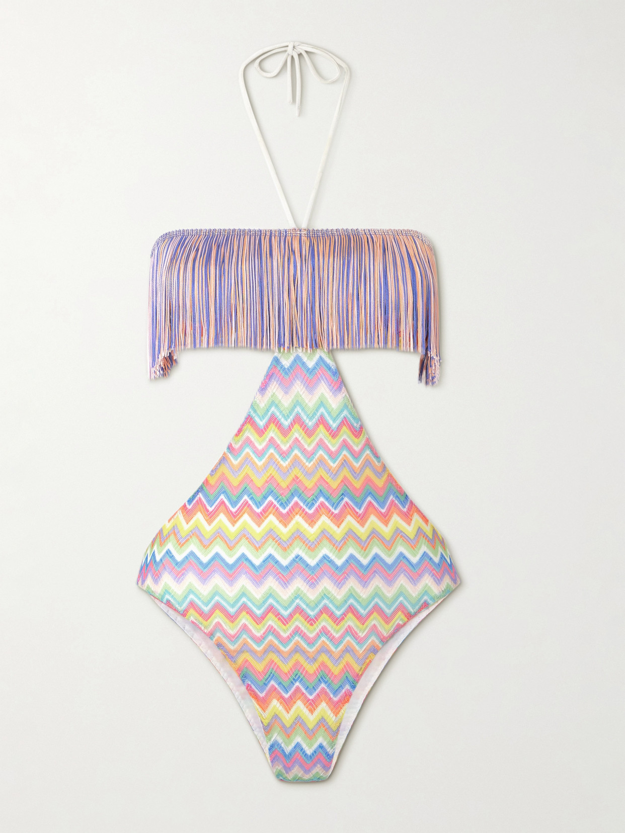 Missoni Fringed Striped Crochet-knit Swimsuit In Multi