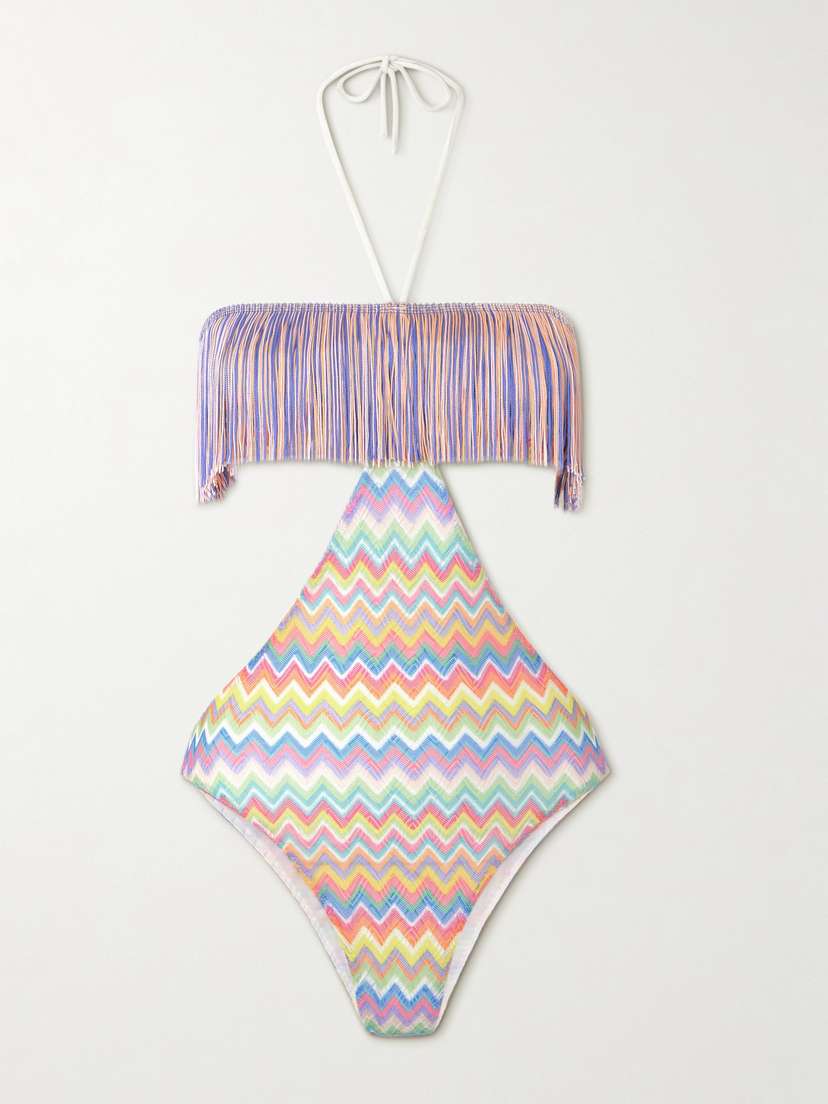 Missoni Fringed Striped Crochet-knit Swimsuit