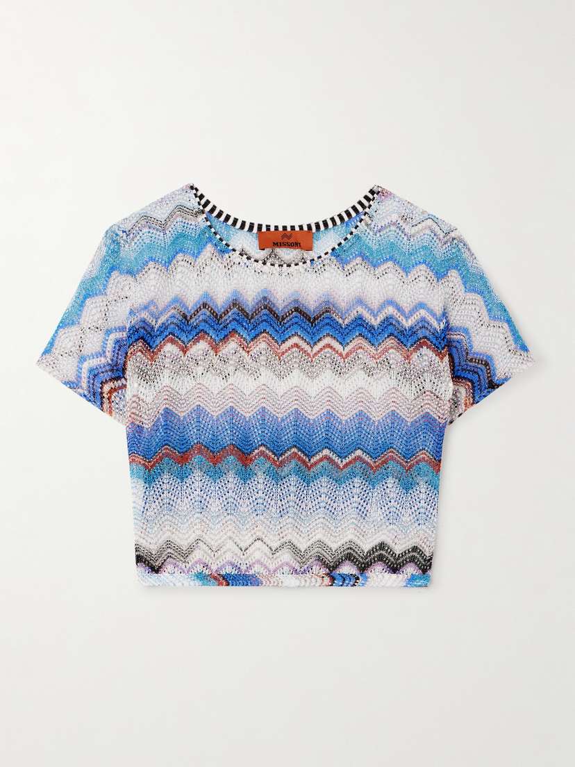 Missoni Cropped Striped Metallic Crochet-knit T-shirt