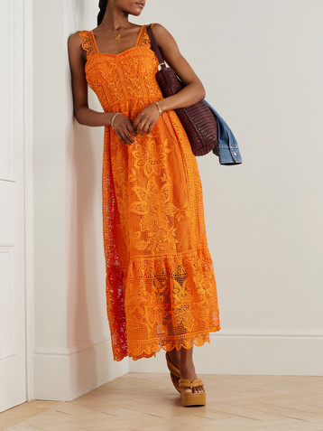 FARM Rio Scalloped guipure lace maxi dress