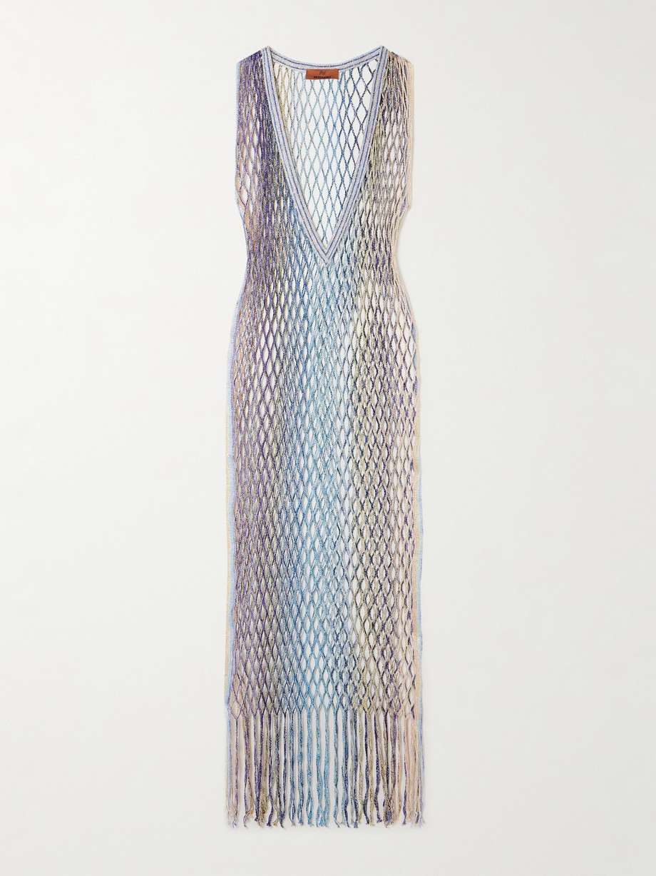 mare fringed metallic crochet-knit coverup