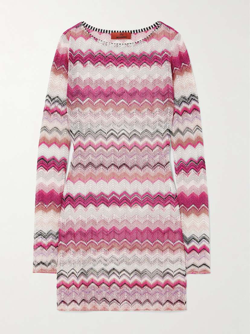 Missoni Mare Striped Metallic Crochet-knit Mini Dress