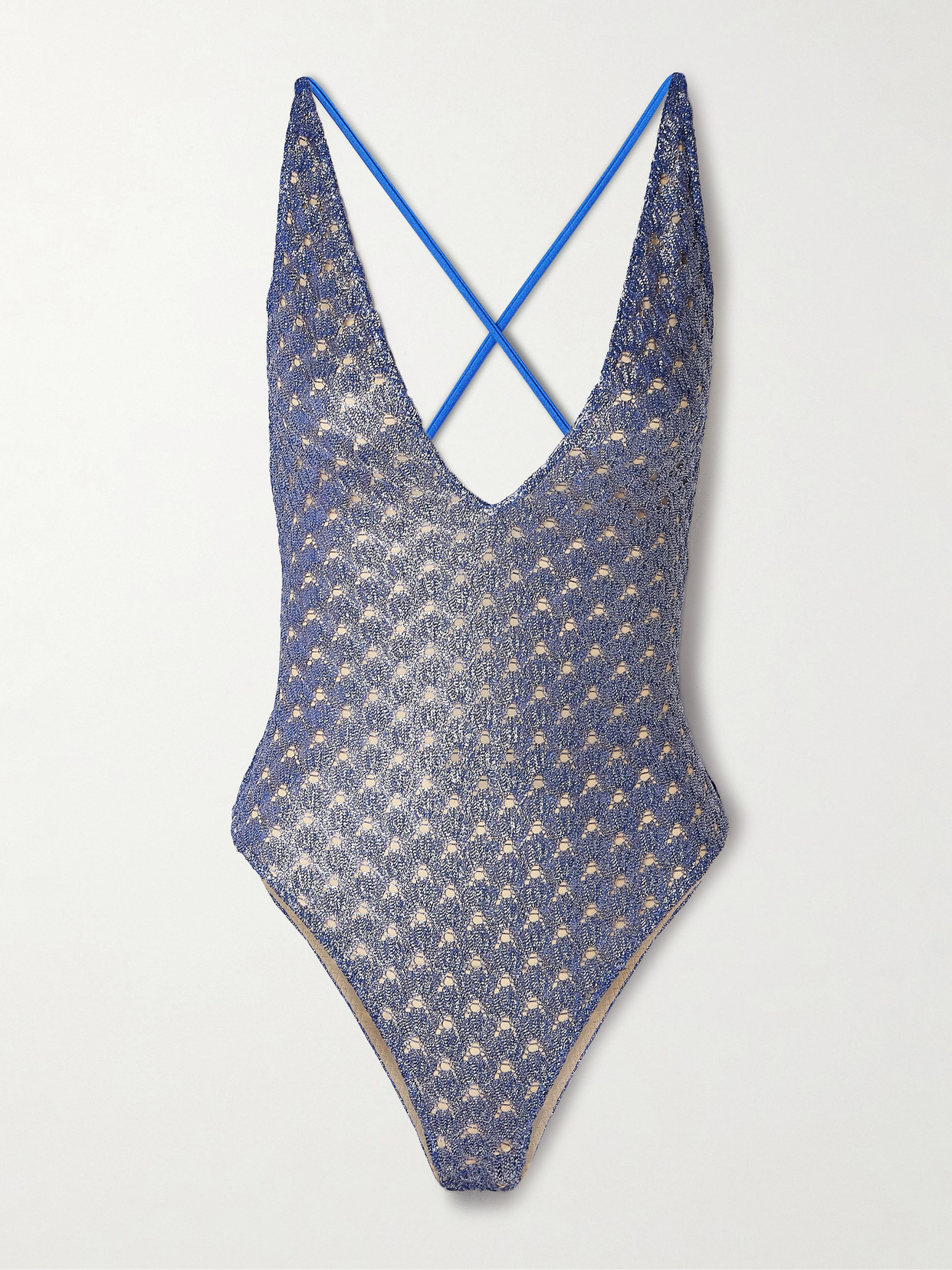 Missoni Mare Metallic Crochet-knit Swimsuit In Blue