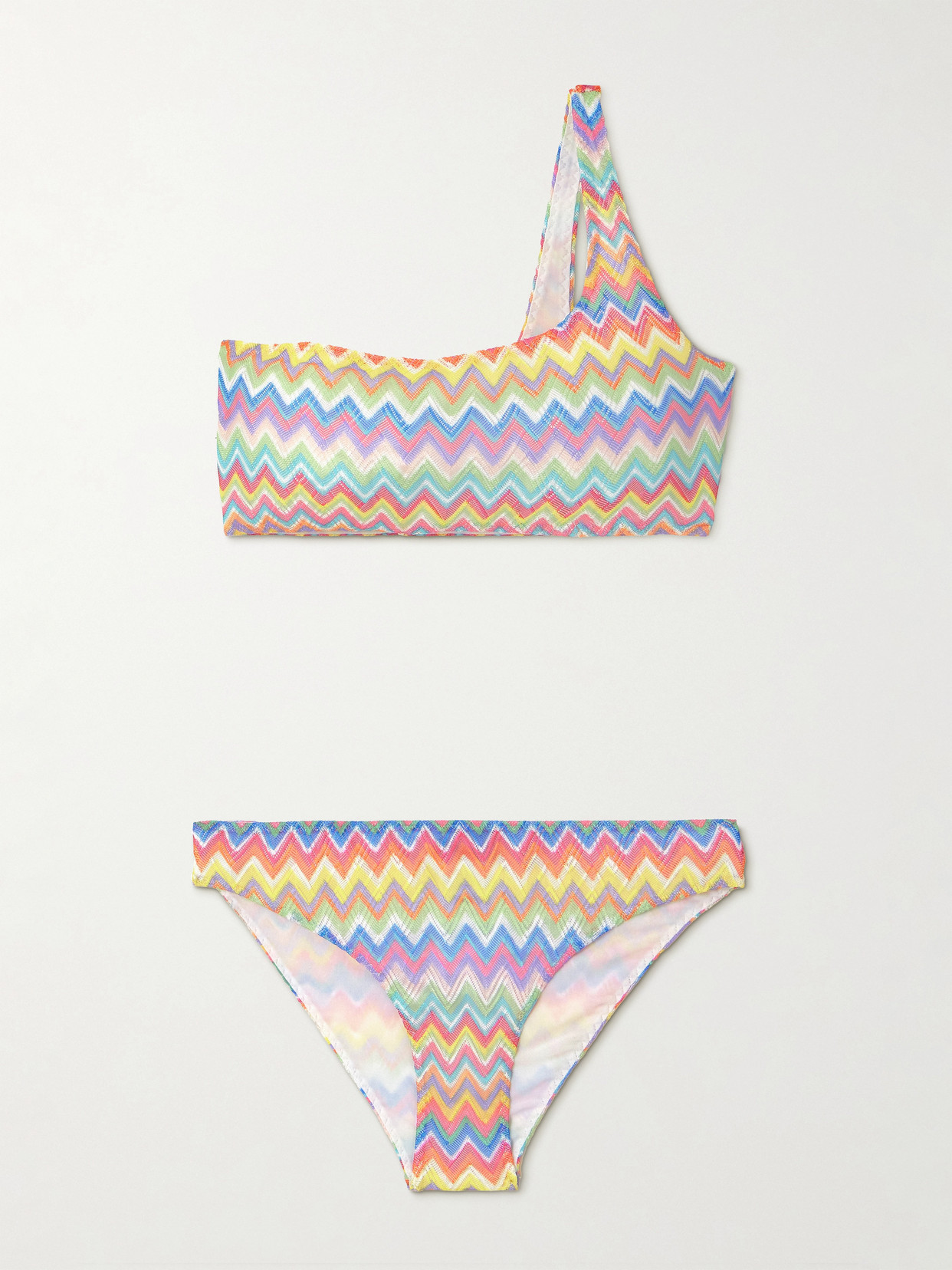 Missoni One-shoulder Striped Crochet-knit Bikini In Multi