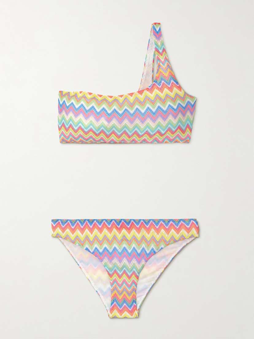 Missoni One-shoulder Striped Crochet-knit Bikini