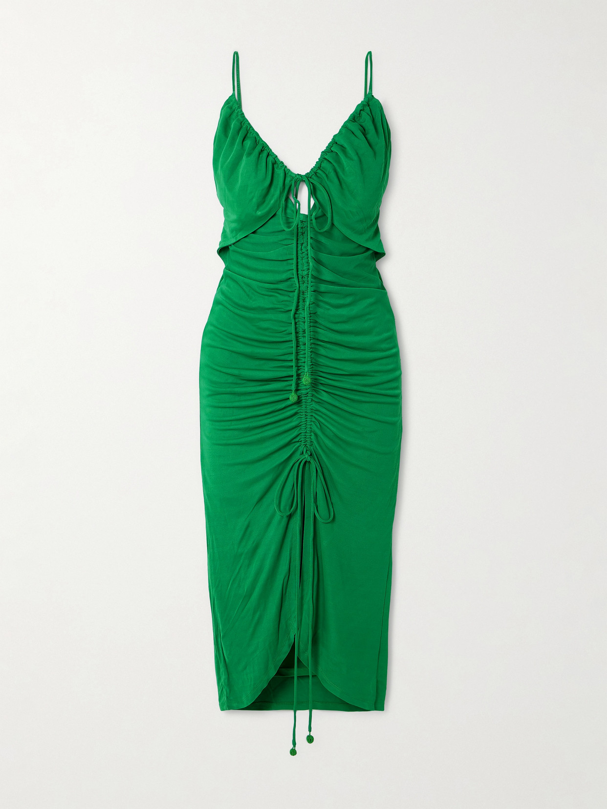 Farm Rio Embellished Cutout Ruched Jersey Midi Dress In Green