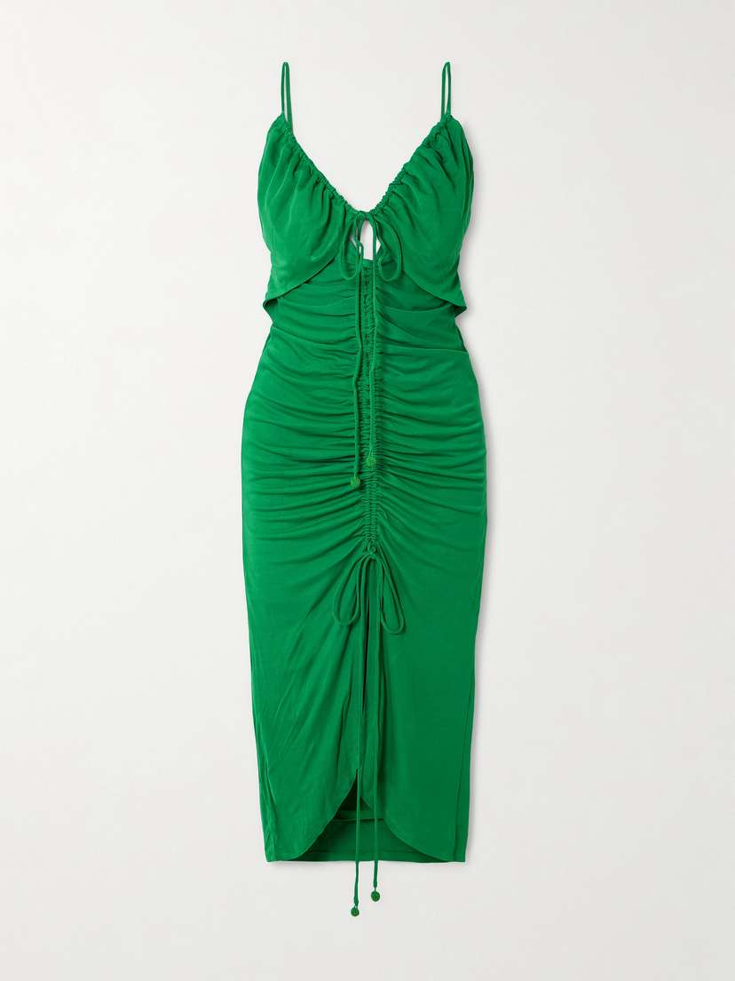 Farm Rio Embellished Cutout Ruched Jersey Midi Dress