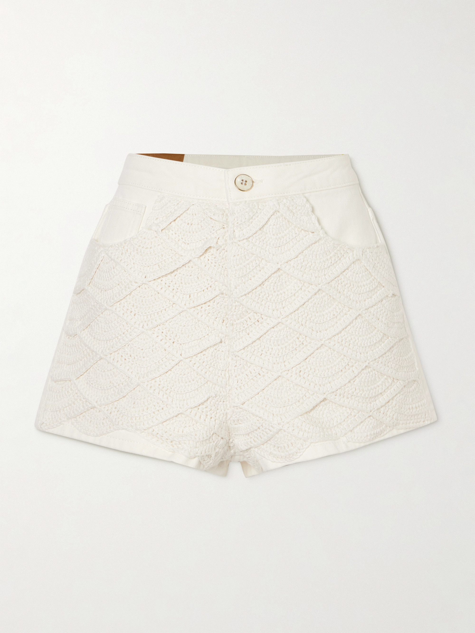 FARM Rio Crocheted cotton and denim shorts thumbnail