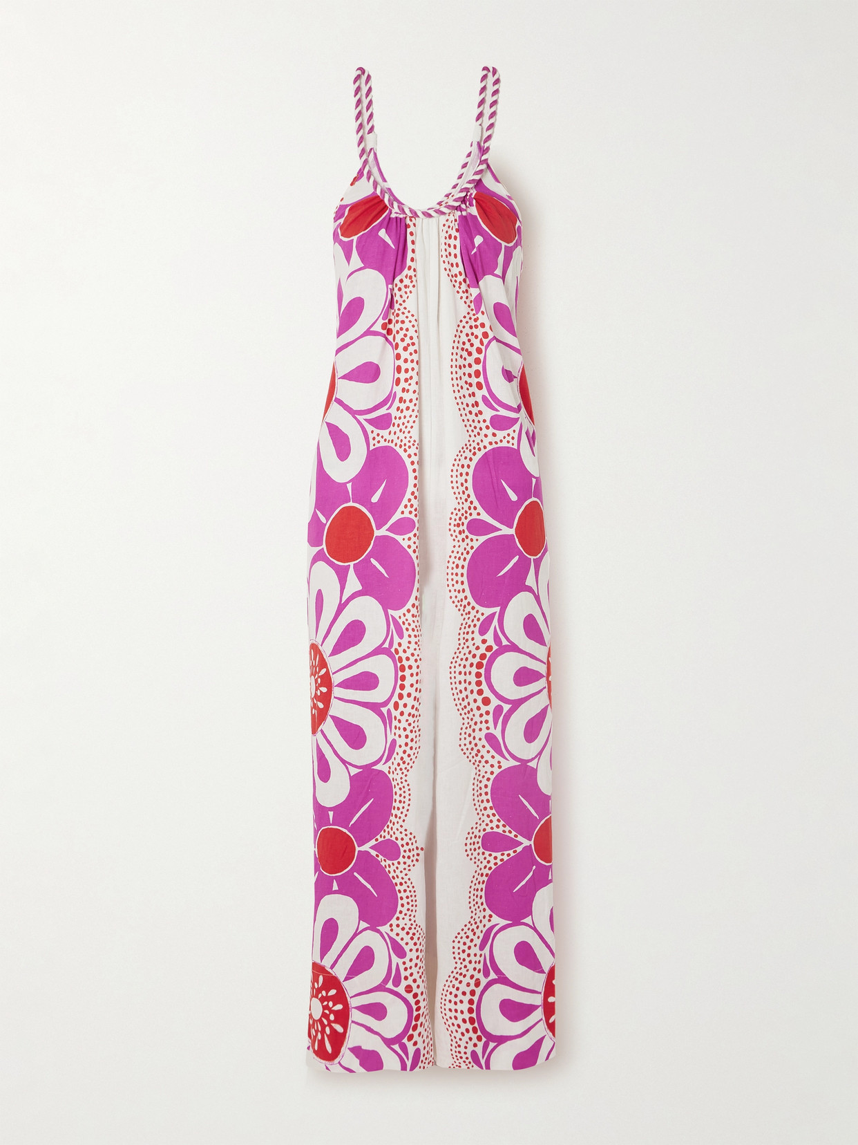 Farm Rio Maia Printed Linen-blend Jumpsuit In Pink