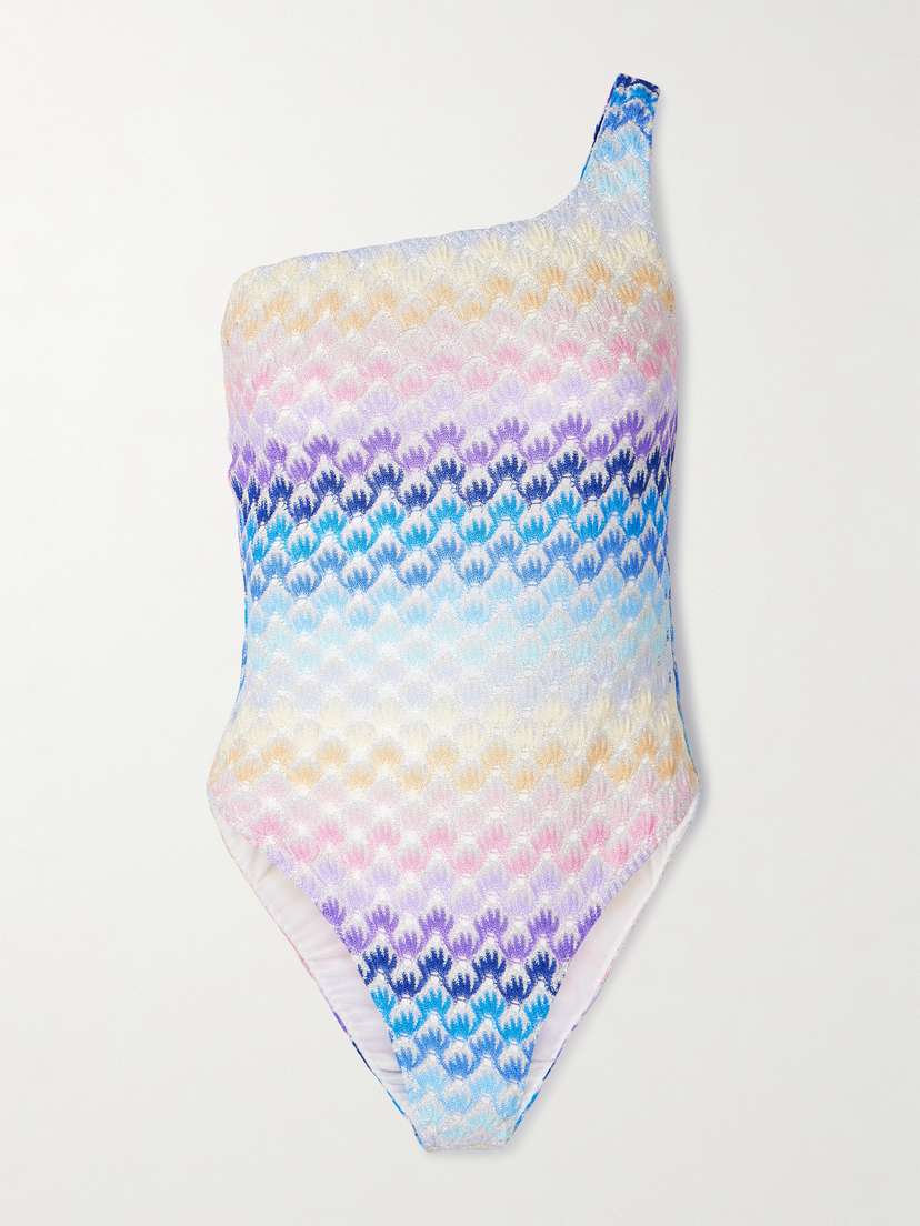 Missoni Mare One-shoulder Striped Metallic Crochet-knit Swimsuit