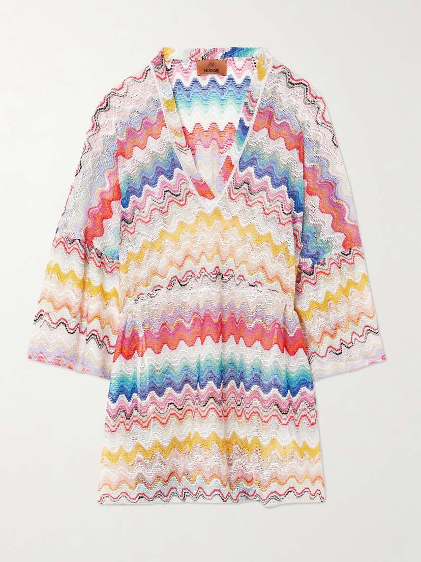 Missoni Mare Striped Metallic Crochet-knit Mini Dress