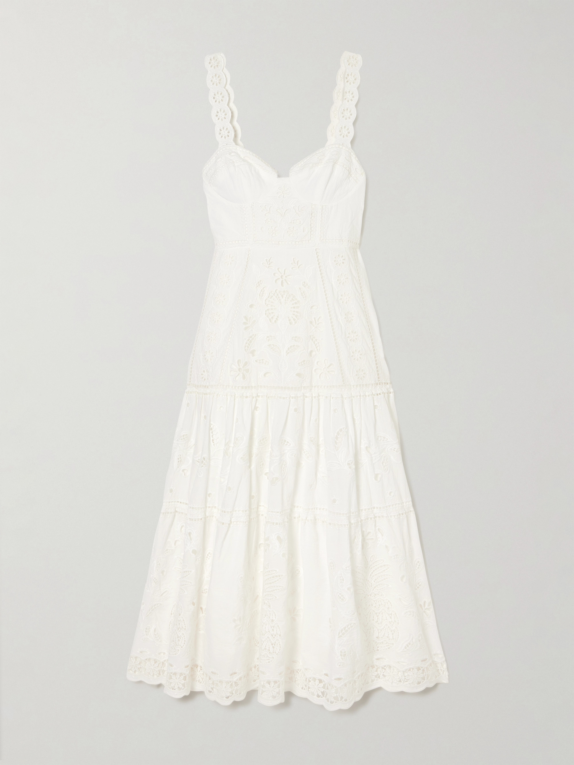 FARM Rio Richelieu tiered broderie anglaise cotton midi dress thumbnail