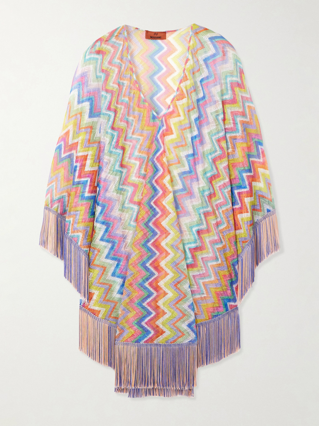 Missoni Fringed Striped Crochet-knit Kaftan In Multi