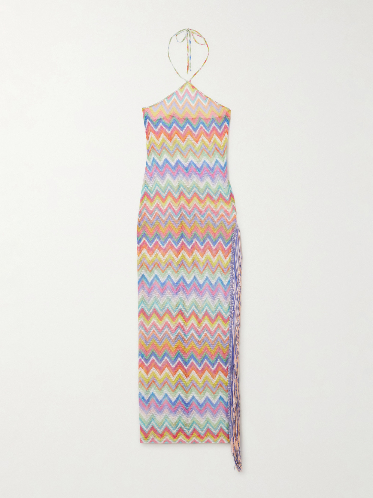 MISSONI FRINGED STRIPED CROCHET-KNIT COVERUP
