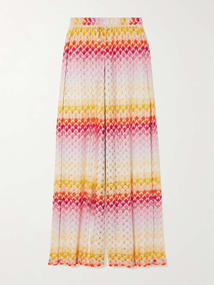 Missoni Striped Metallic Crochet-knit Wide-leg Pants - IT36