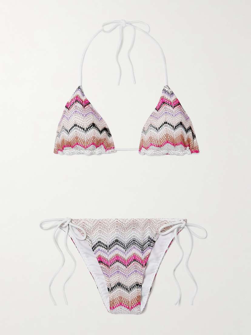 Missoni Mare Metallic Striped Crochet-knit Triangle Bikini