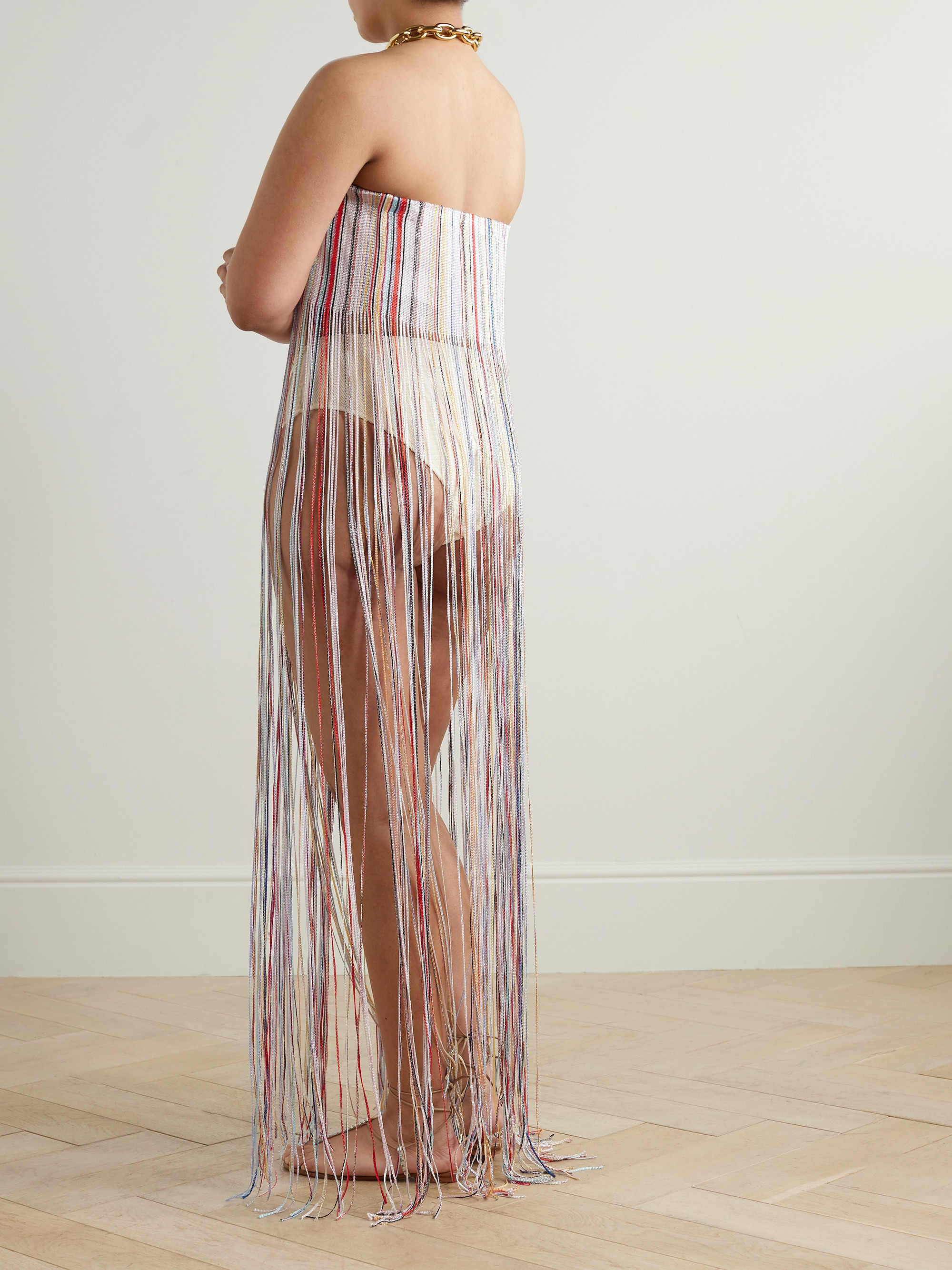 Missoni Mare fringed striped metallic crochet-knit maxi dress
