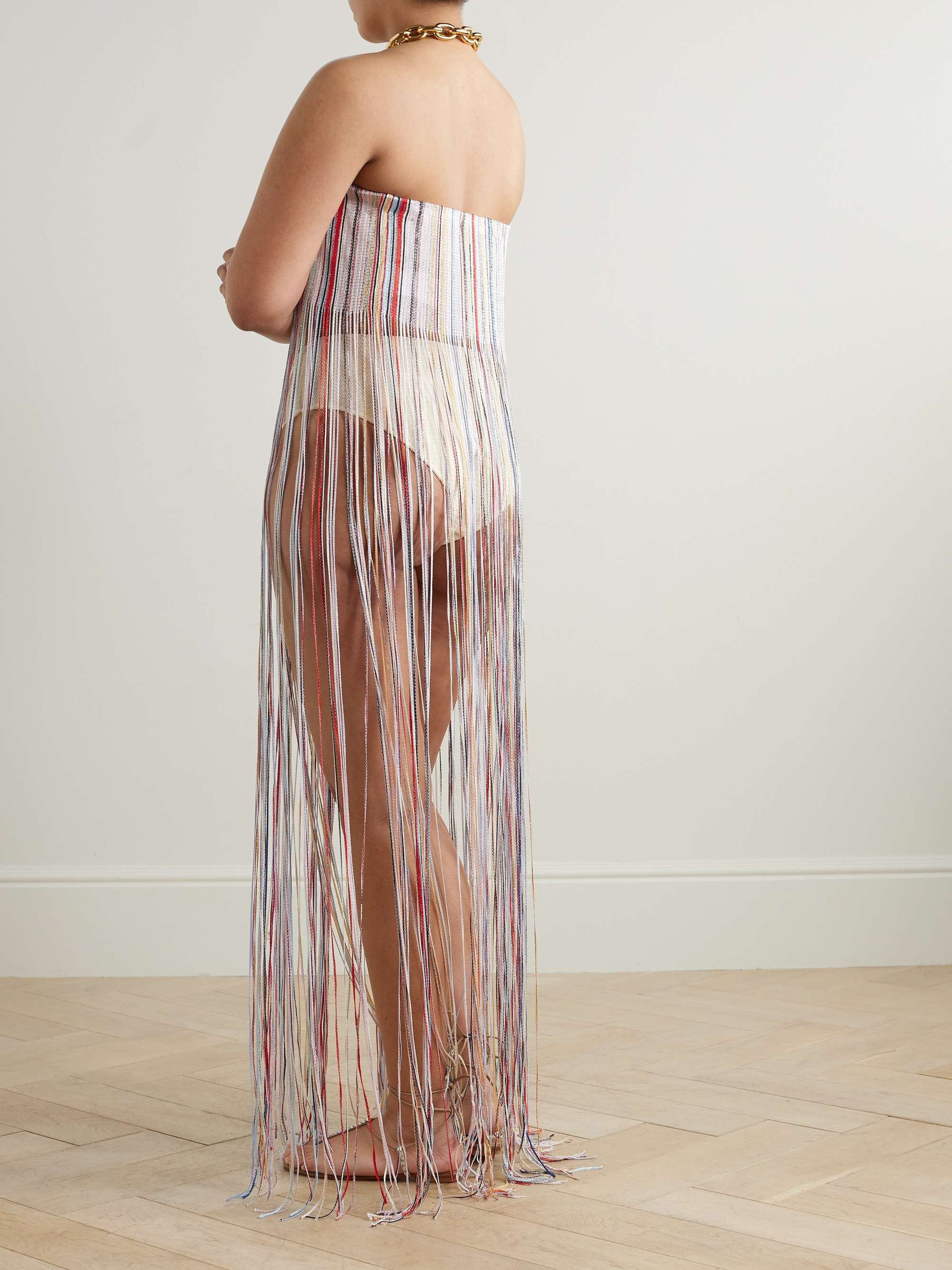 MISSONI Mare fringed striped metallic crochet-knit maxi
